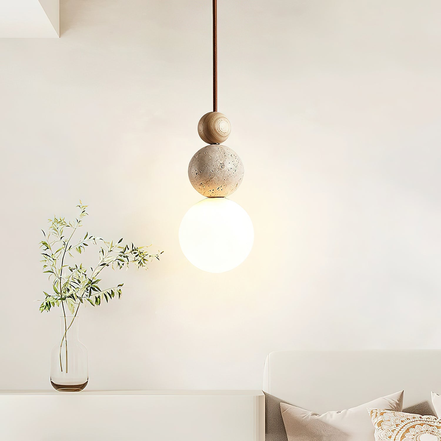 Suspension moderne Brook en Noyer et travertin jaune