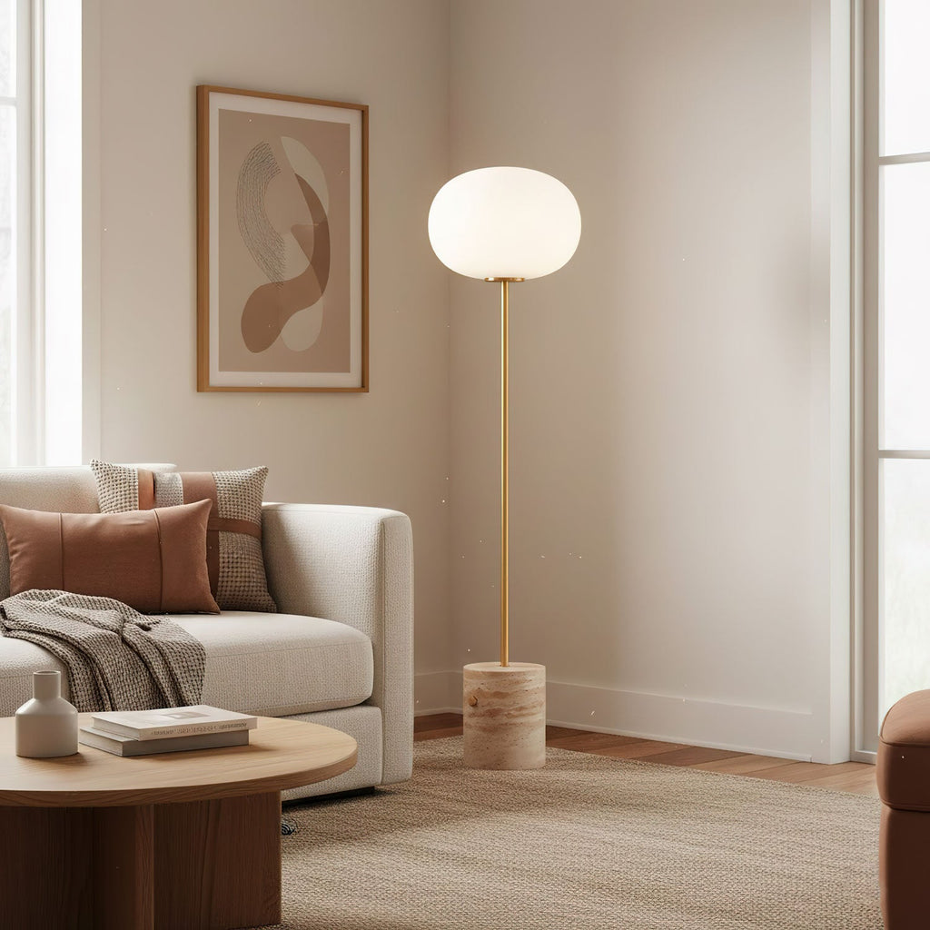 Lampadaire moderne Dren en Travertin Noir et blanc marbre