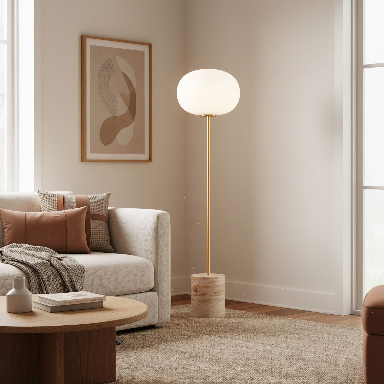 Lampadaire moderne Dren en Travertin Noir et blanc marbre