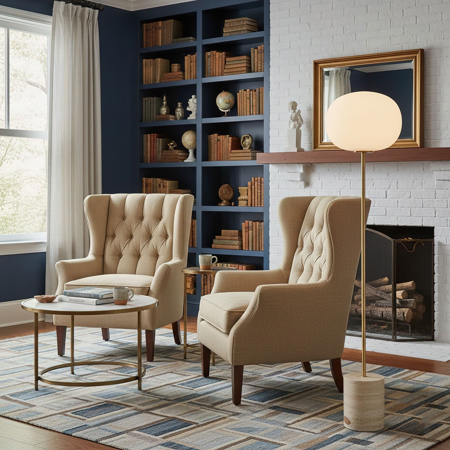 Lampadaire moderne Dren en Marbre Doré et travertin jaune