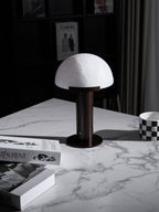 Lampe à poser moderne Grettir en Albâtre Or et blanc verre