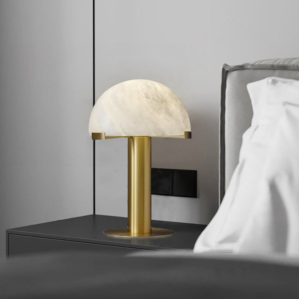 Lampe à poser moderne Grettir en Albâtre Or et blanc verre