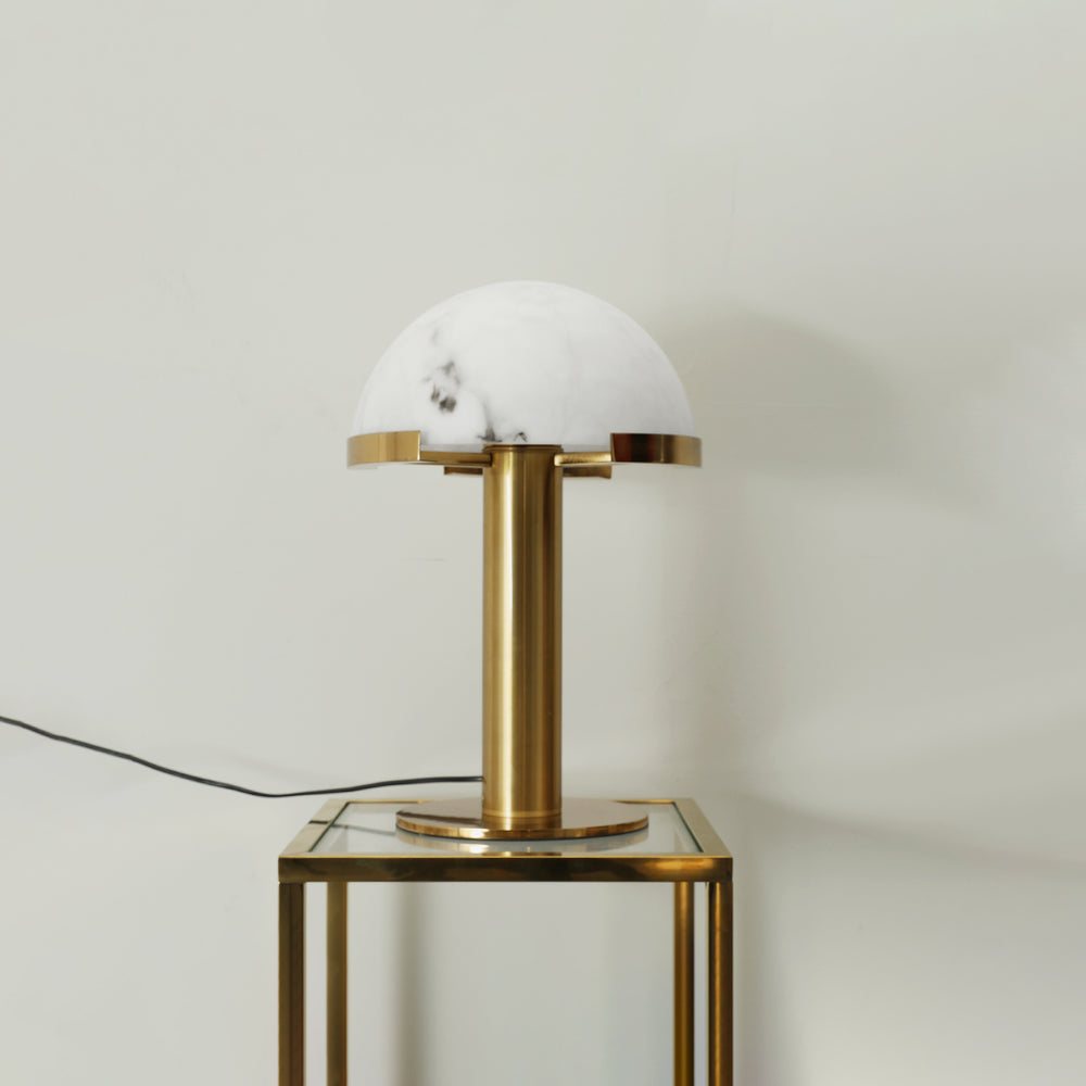 Lampe à poser moderne Grettir en Albâtre Or et blanc verre