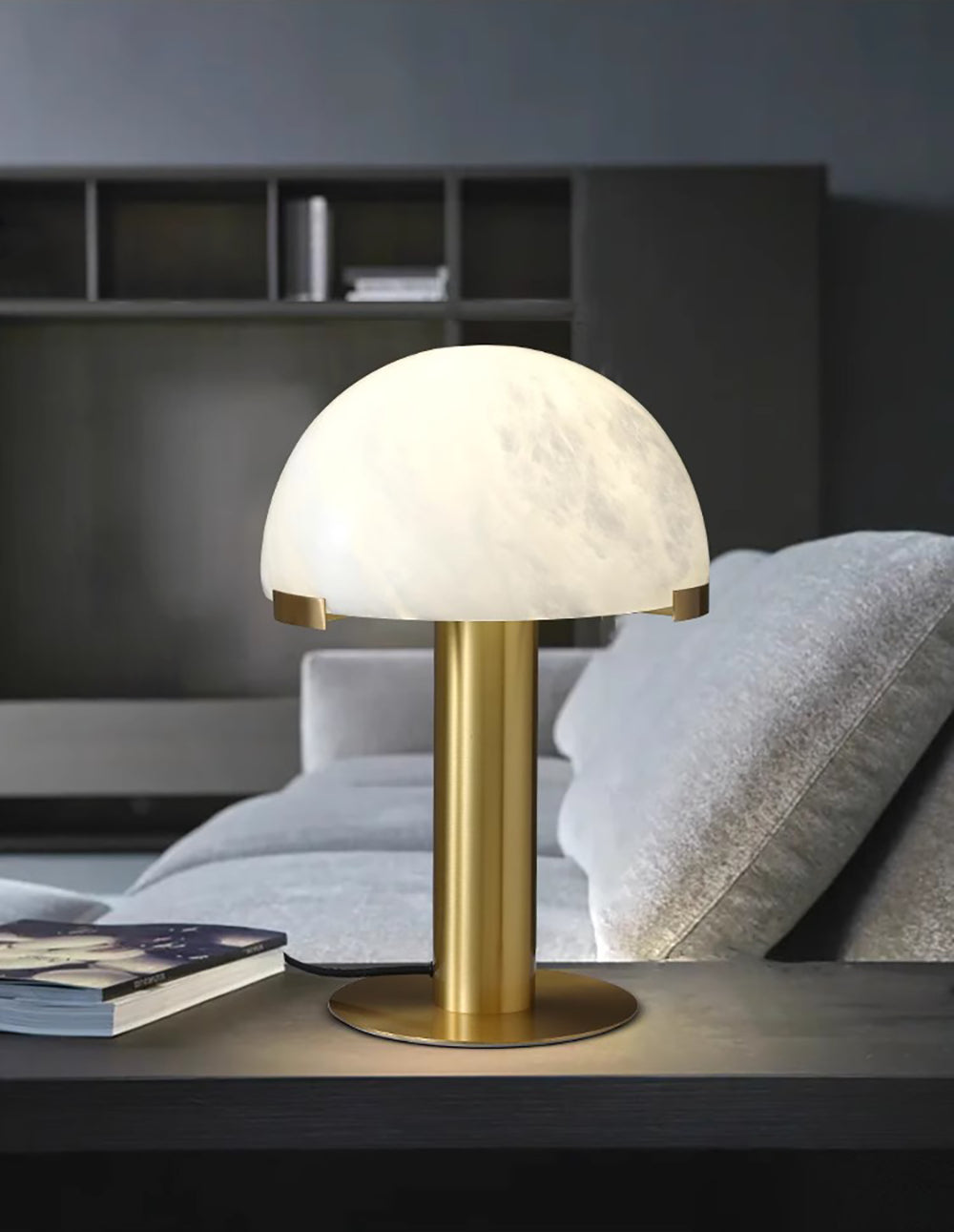 Lampe à poser moderne Grettir en Noir et albâtre blanc