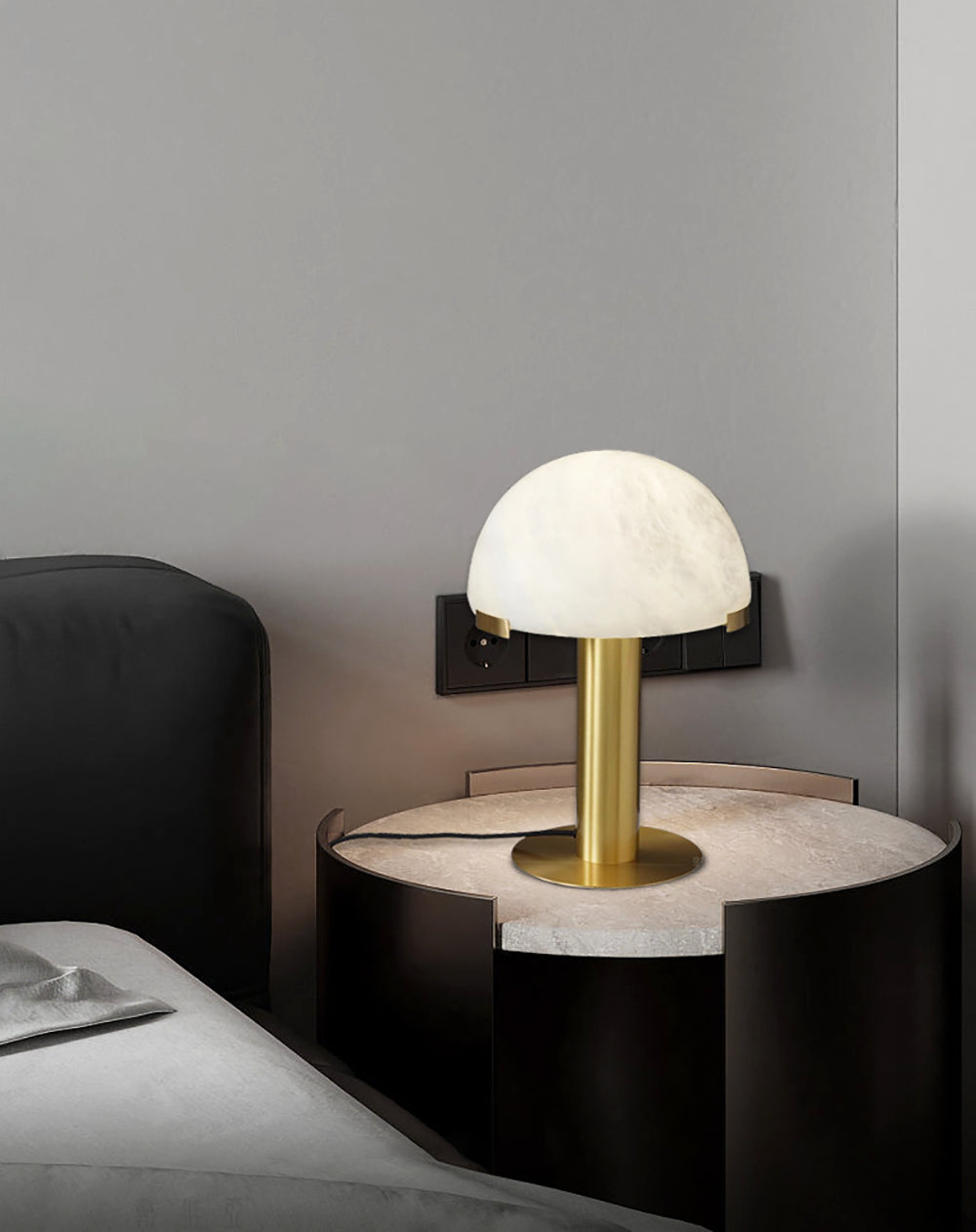 Lampe à poser moderne Grettir en Albâtre Noir et blanc verre