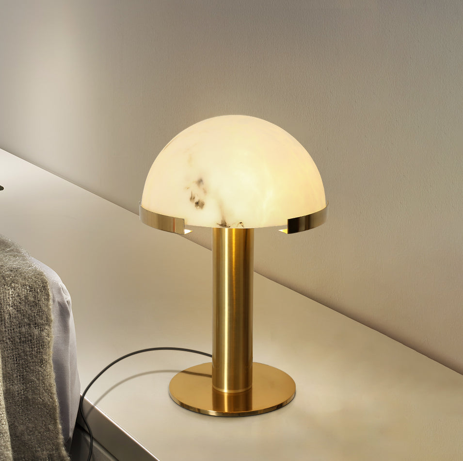 Lampe à poser moderne Grettir en Or et albâtre blanc