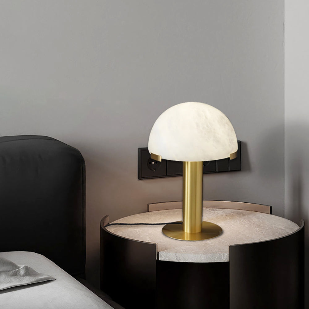 Lampe à poser moderne Grettir en Albâtre Or et blanc verre