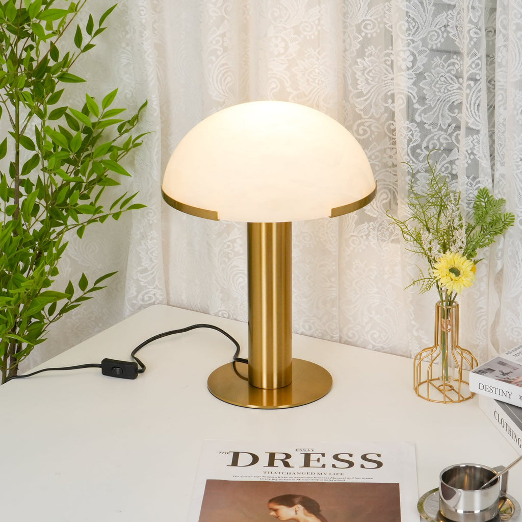 Lampe à poser moderne Grettir en Albâtre Noir et blanc verre