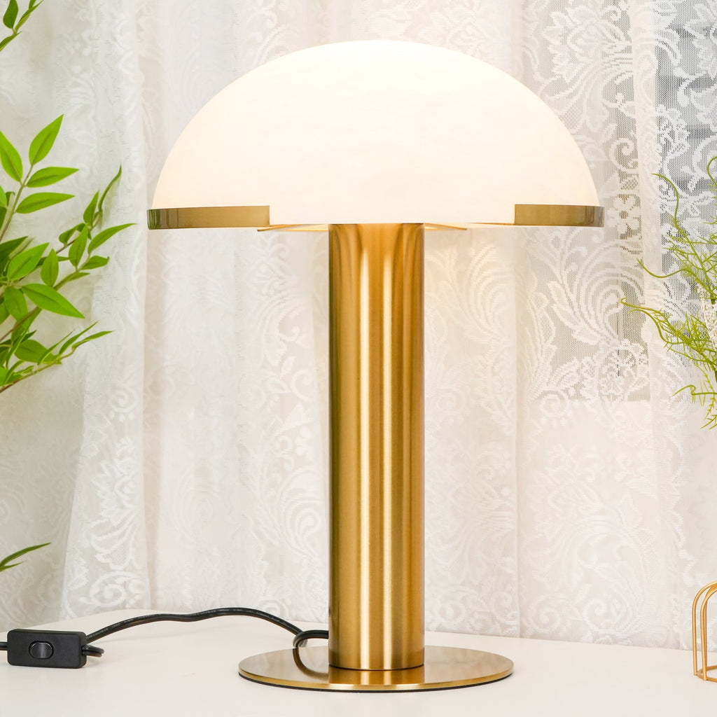 Lampe à poser moderne Grettir en Or et albâtre blanc