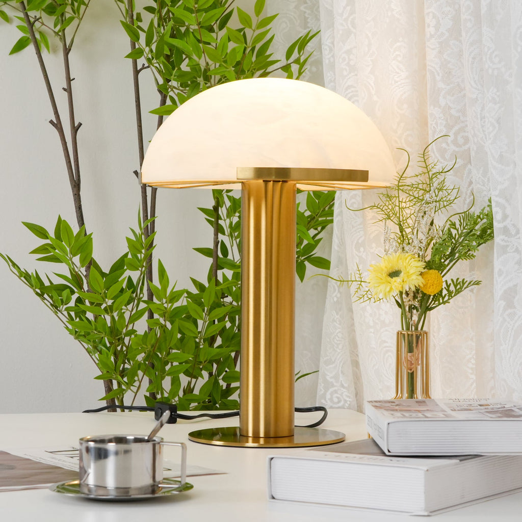 Lampe à poser moderne Grettir en Noir et albâtre blanc