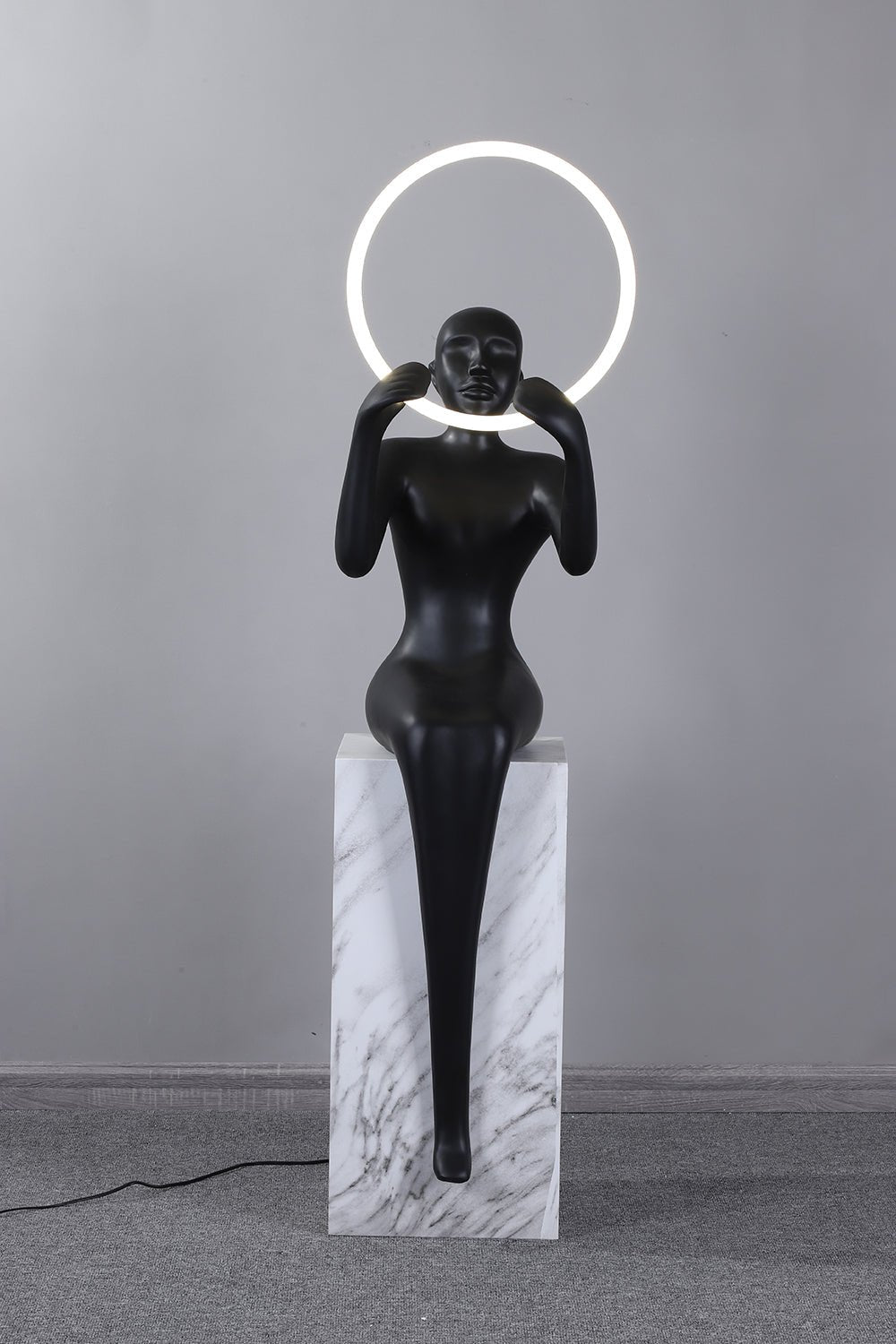 Lampadaire moderne Tormod en Noir et blanc marbre