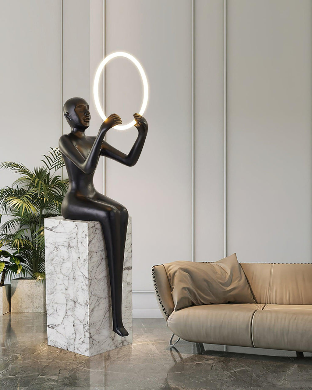 Lampadaire moderne Tormod en Noir et blanc marbre