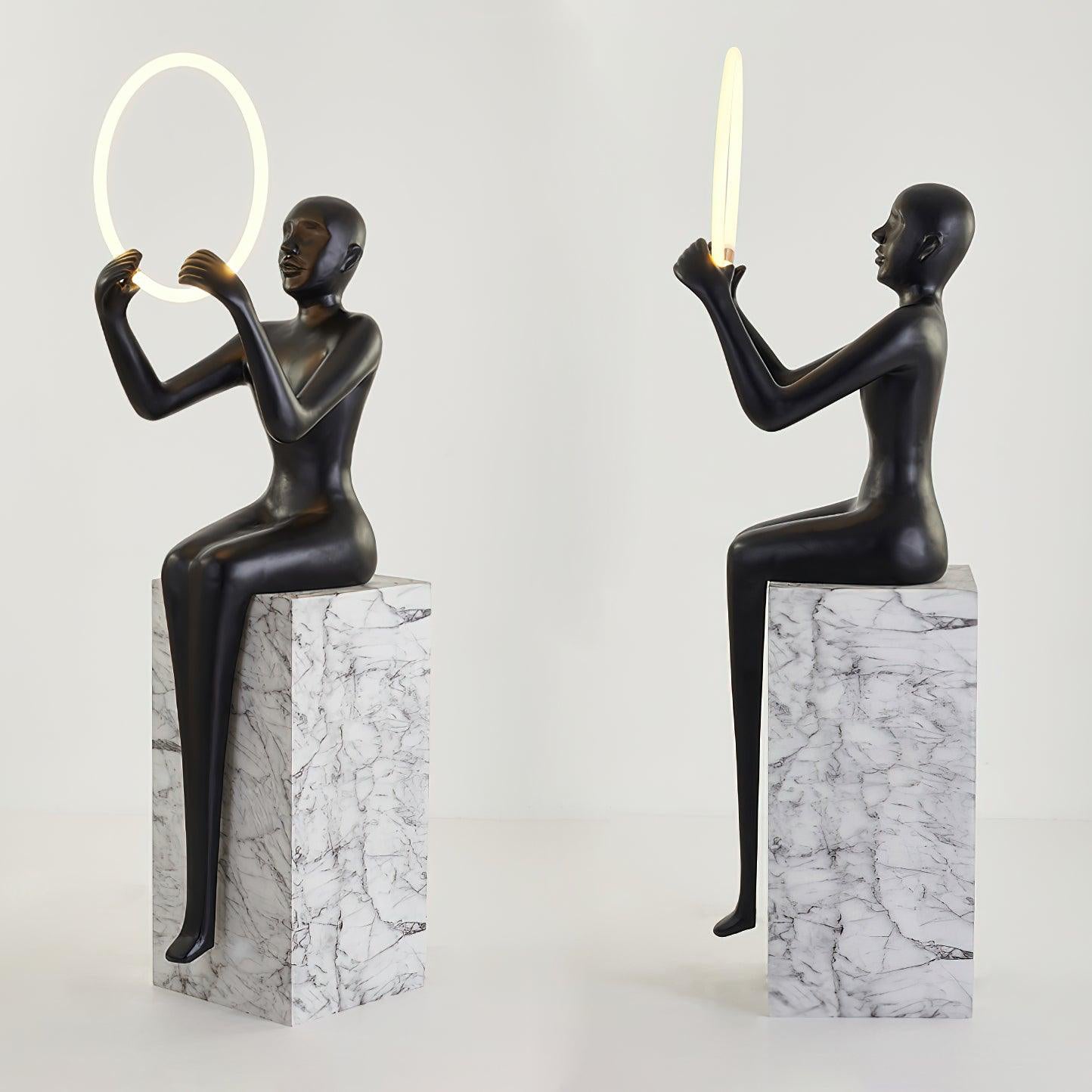 Lampadaire moderne Tormod en Noir et blanc marbre