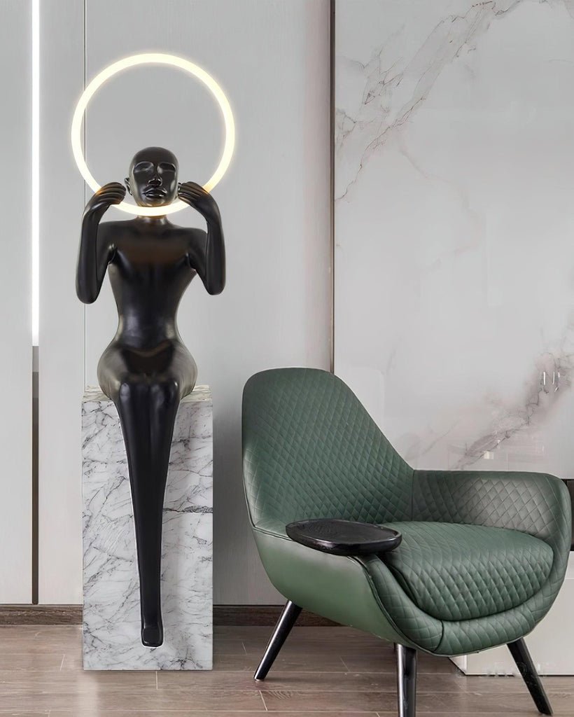 Lampadaire moderne Tormod en Noir et blanc marbre