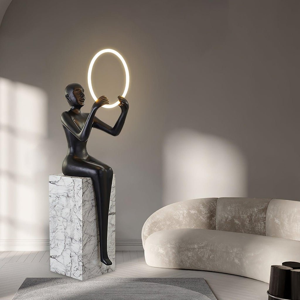 Lampadaire moderne Tormod en Noir et blanc marbre