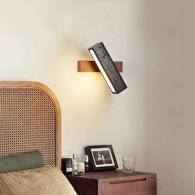 Applique murale moderne Zain en Noyer bois et noir travertin
