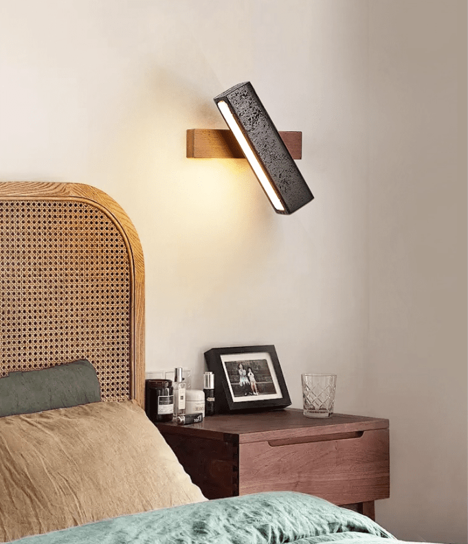 Applique murale moderne Zain en Noyer bois et noir travertin