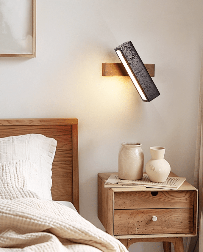 Applique murale moderne Zain en Noyer bois et noir travertin