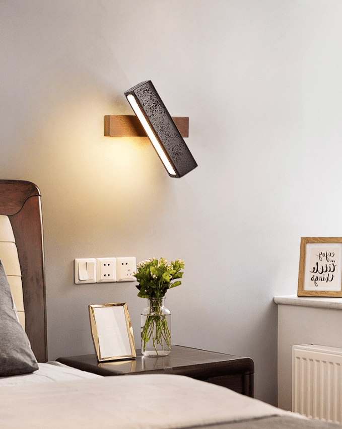 Applique murale moderne Zain en Noyer bois et noir travertin