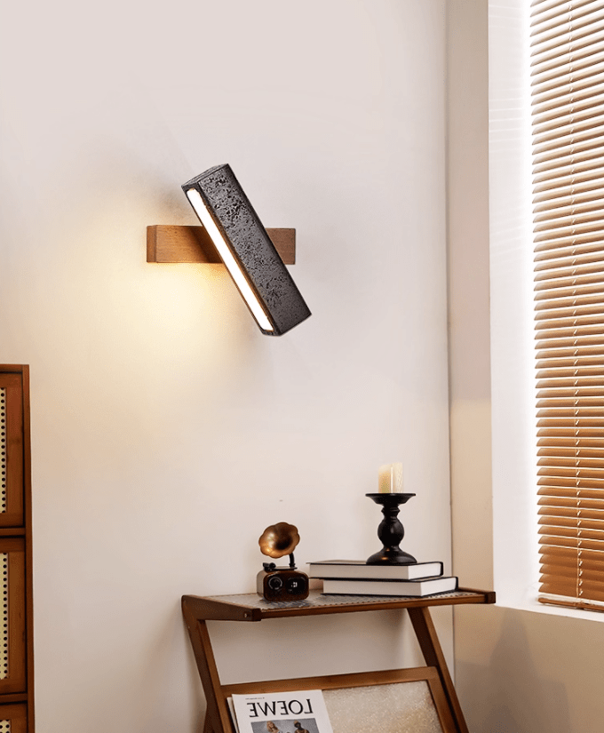 Applique murale moderne Zain en Noyer bois et noir travertin