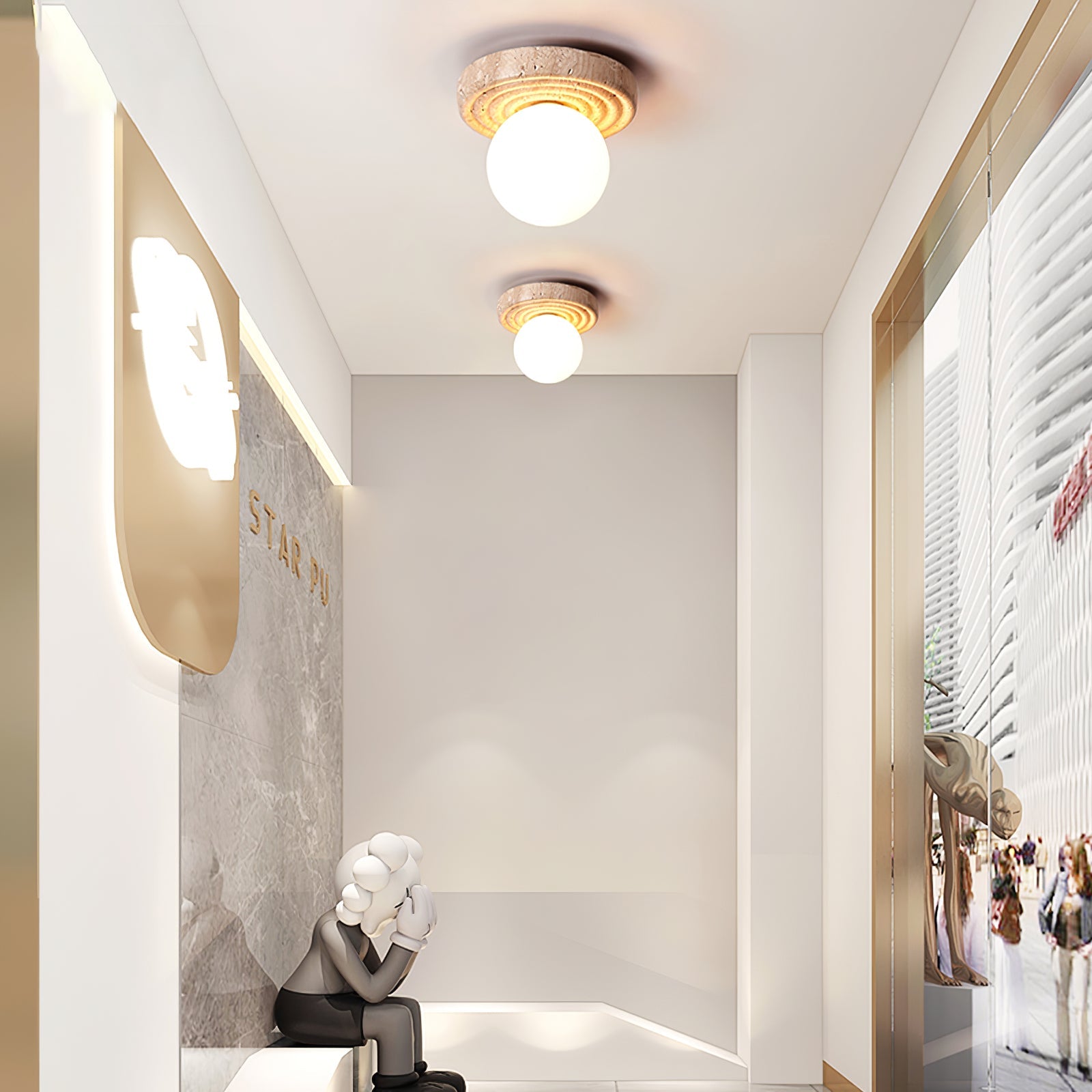 Plafonnier moderne Scofield en Travertin jaune et blanc