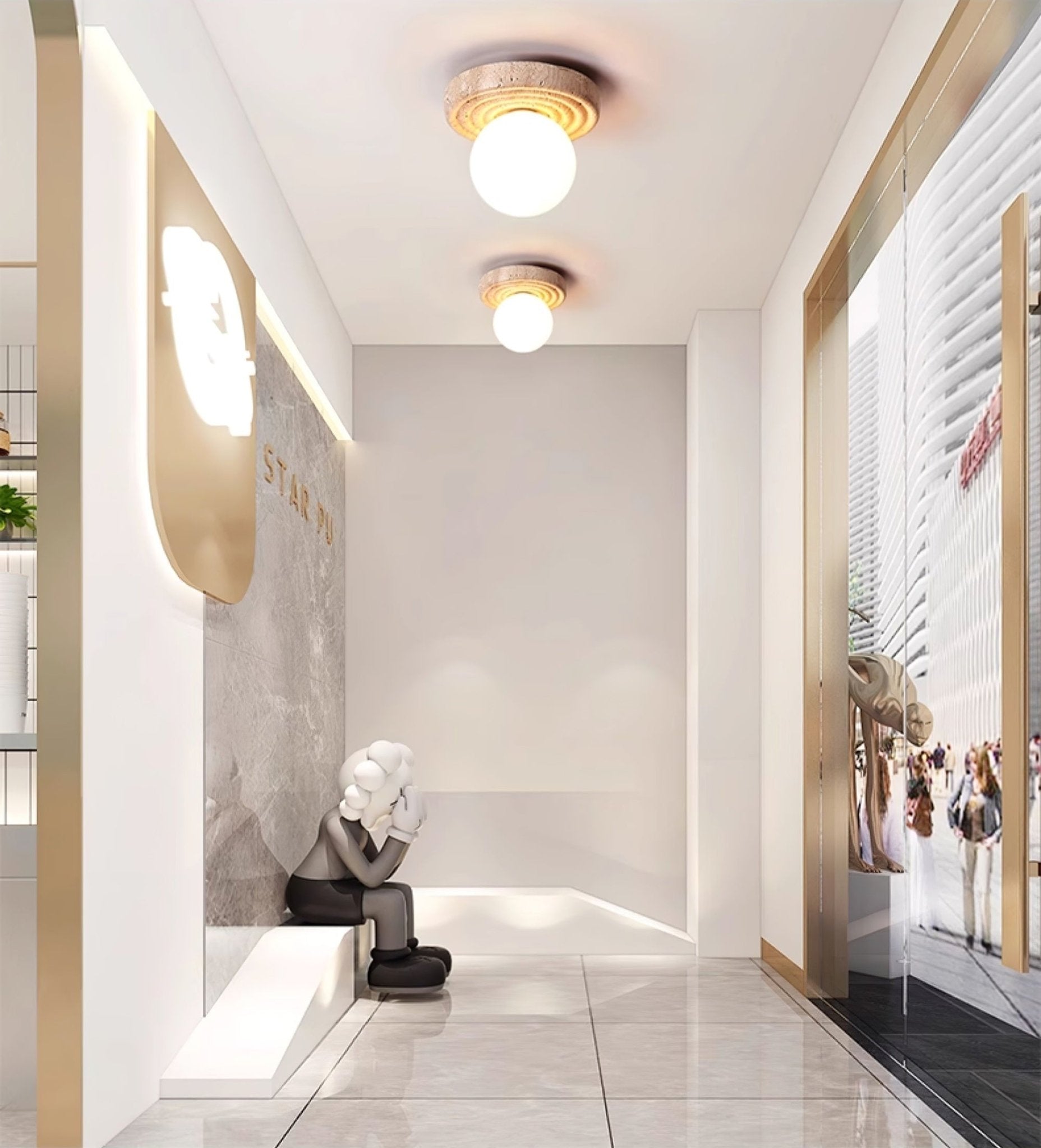 Plafonnier moderne Scofield en Travertin jaune et blanc