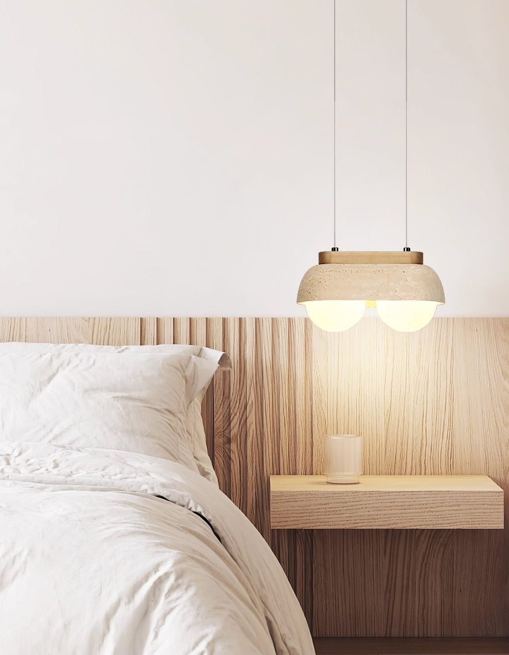 Suspension moderne Holte en Bois et travertin jaune