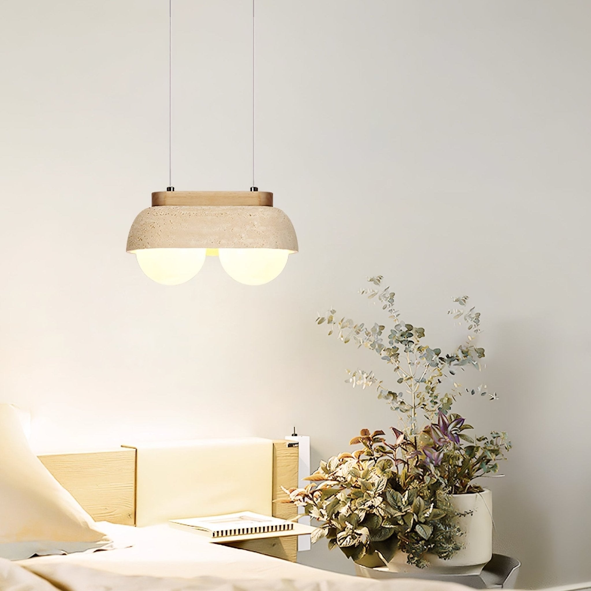 Suspension moderne Holte en Bois et travertin jaune