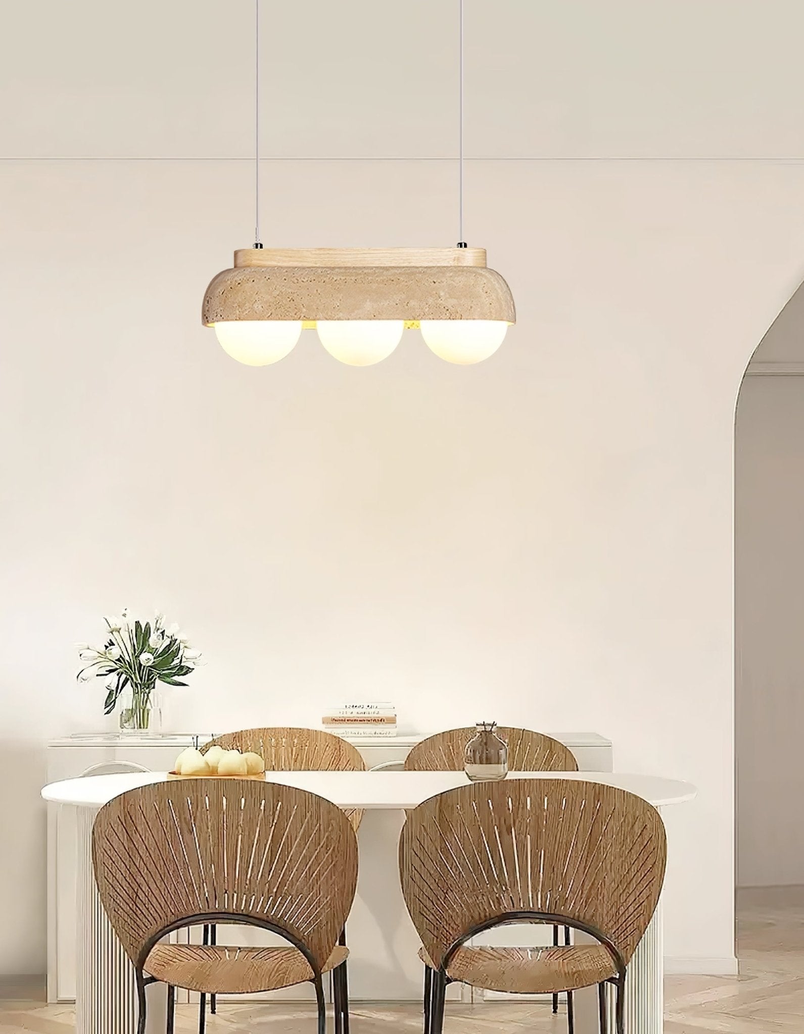 Suspension moderne Holte en Bois et travertin jaune