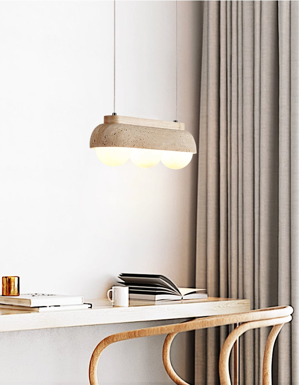 Suspension moderne Holte en Bois et travertin jaune