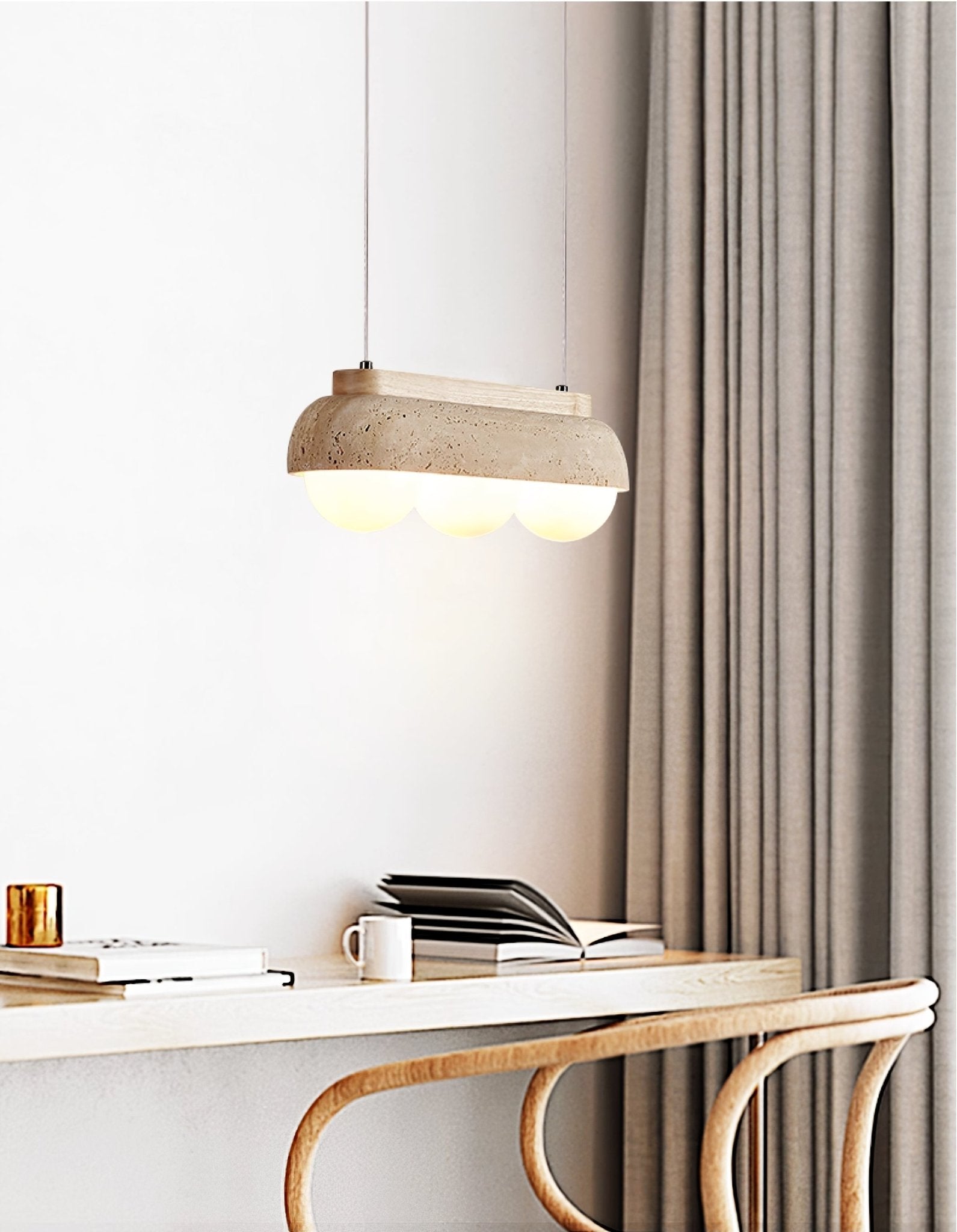 Suspension moderne Holte en Bois et travertin jaune
