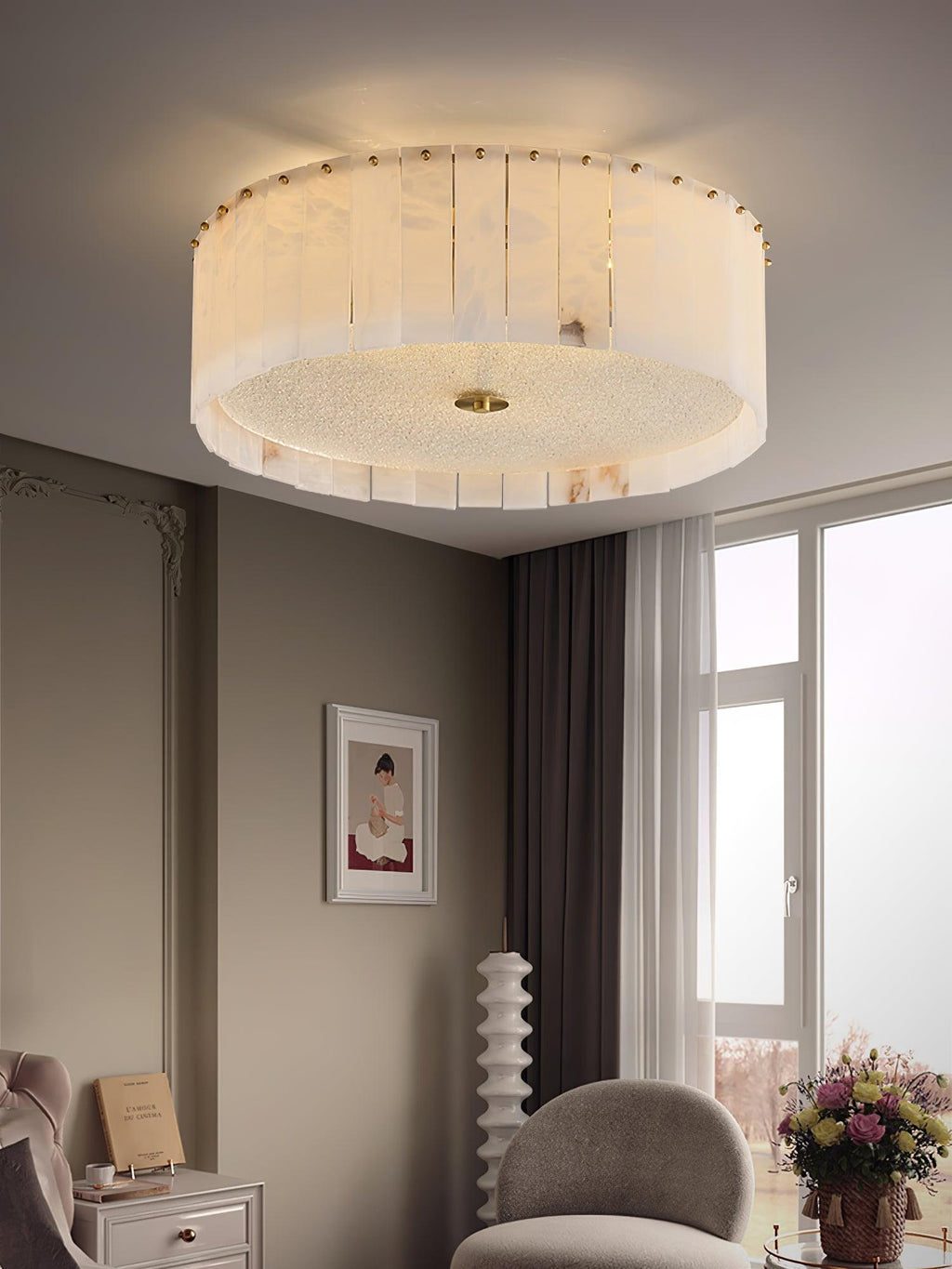 Plafonnier moderne Ensi en Albâtre Laiton et blanc
