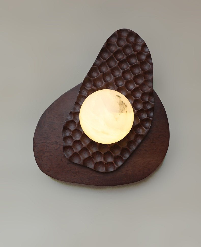 Applique murale moderne Leix en Albâtre Noyer bois et blanc