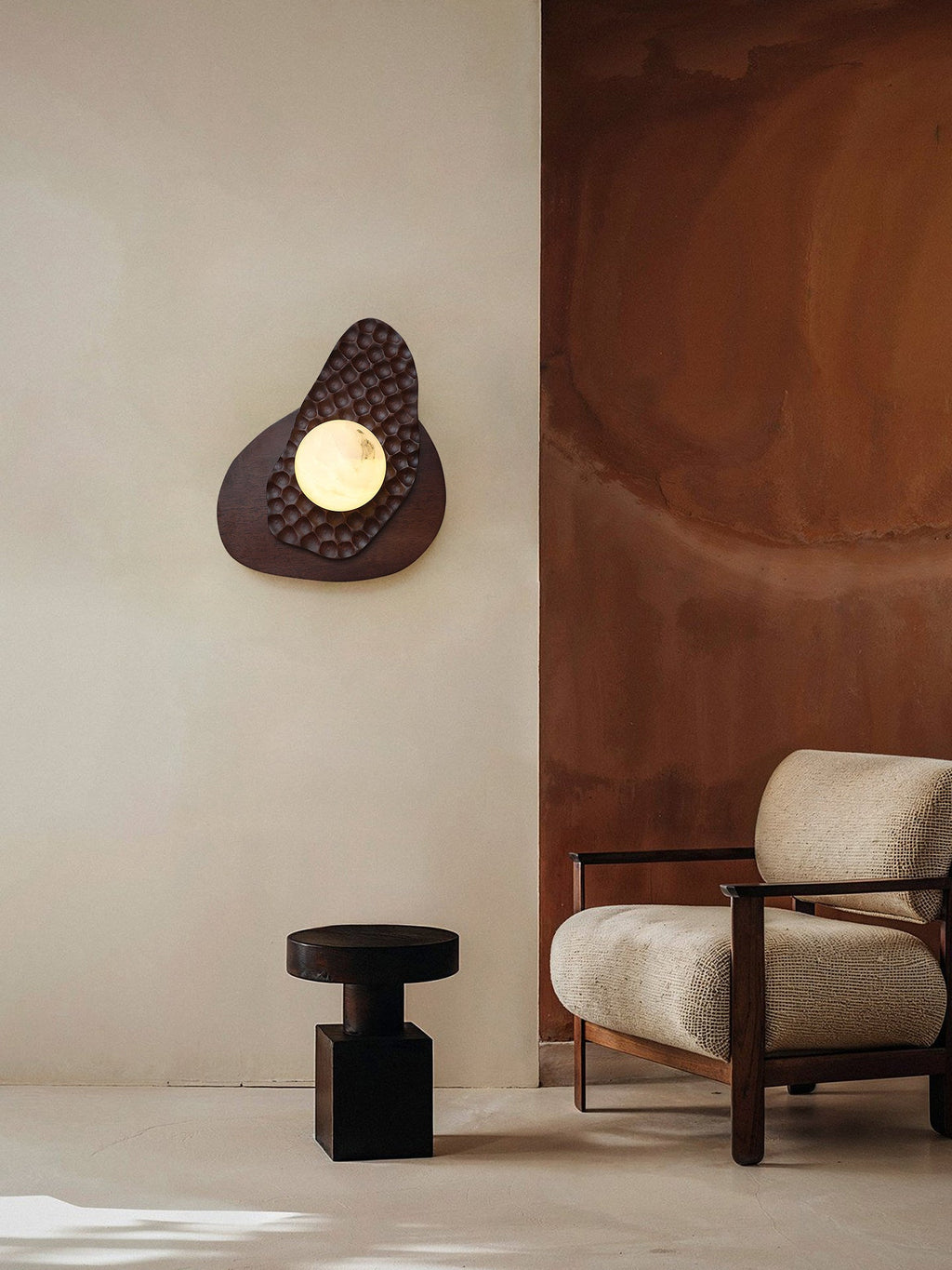 Applique murale moderne Leix en Albâtre Noyer bois et blanc