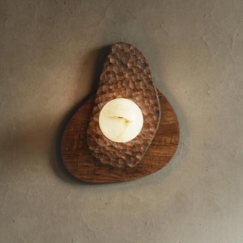Applique murale moderne Leix en Albâtre Noyer bois et blanc