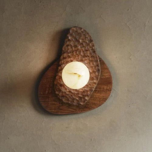 Applique murale moderne Leix en Albâtre Noyer bois et blanc
