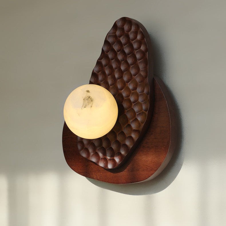 Applique murale moderne Leix en Albâtre Noyer bois et blanc