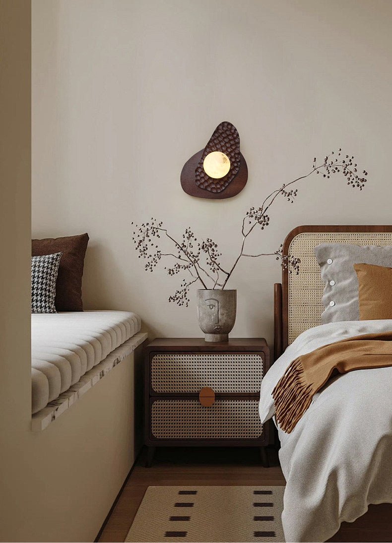 Applique murale moderne Leix en Albâtre Noyer bois et blanc