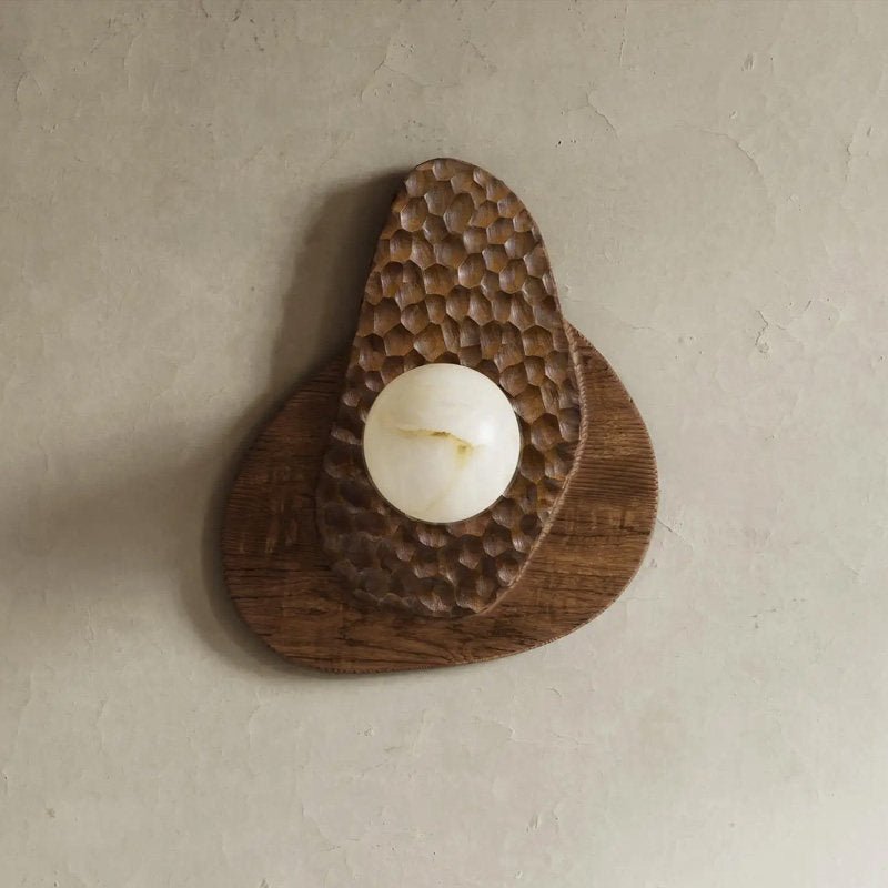 Applique murale moderne Leix en Albâtre Noyer bois et blanc