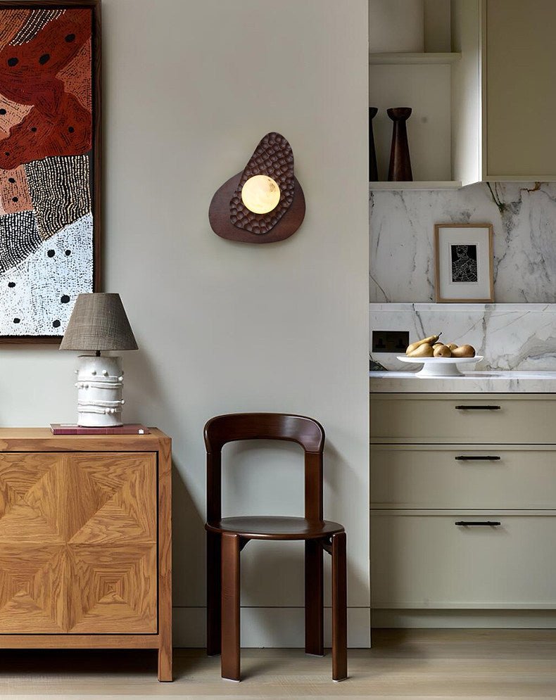 Applique murale moderne Leix en Albâtre Noyer bois et blanc