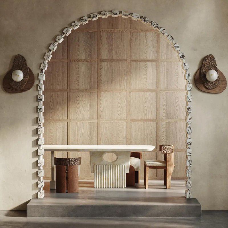 Applique murale moderne Leix en Albâtre Noyer bois et blanc