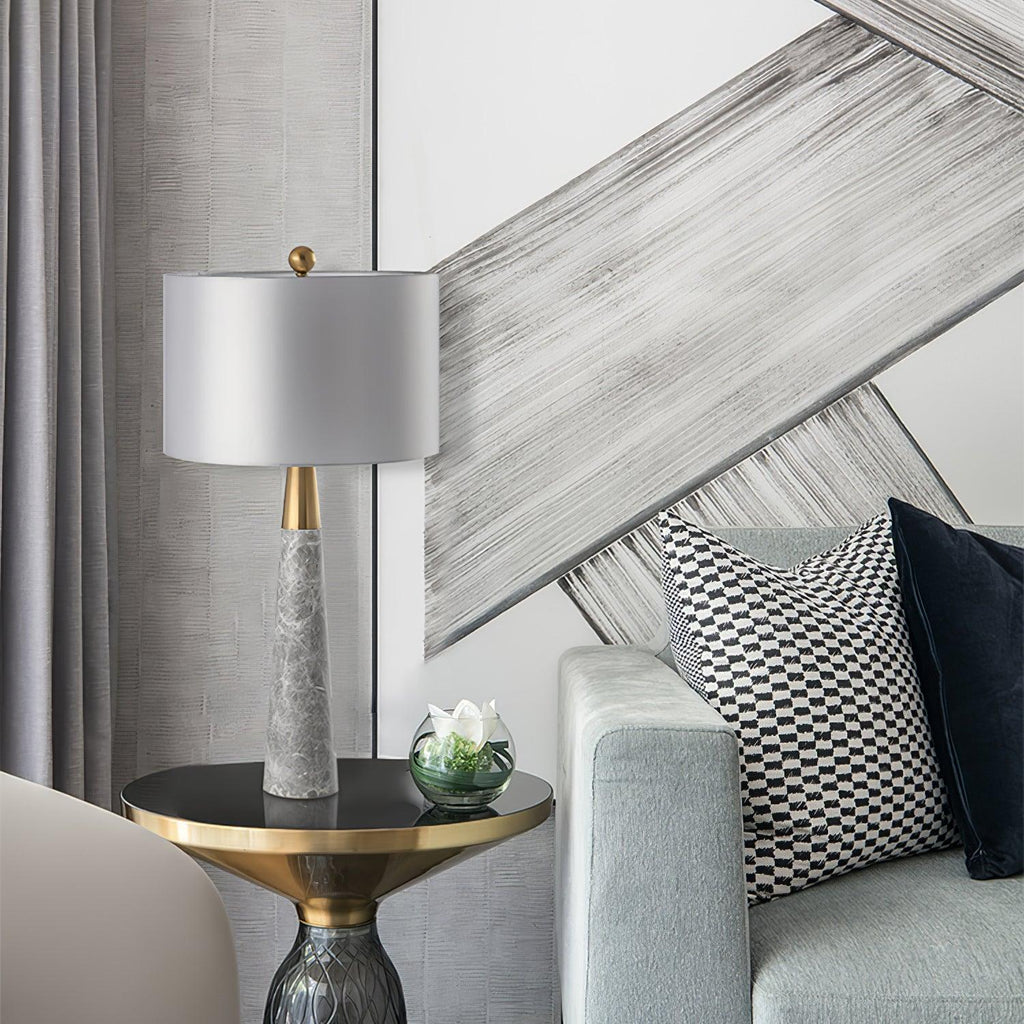 Lampe à poser moderne Buckley en Métal, Marbre Doré et gris