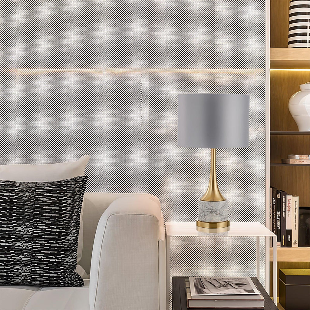 Lampe à poser moderne Buckley en Métal, Marbre Doré et gris
