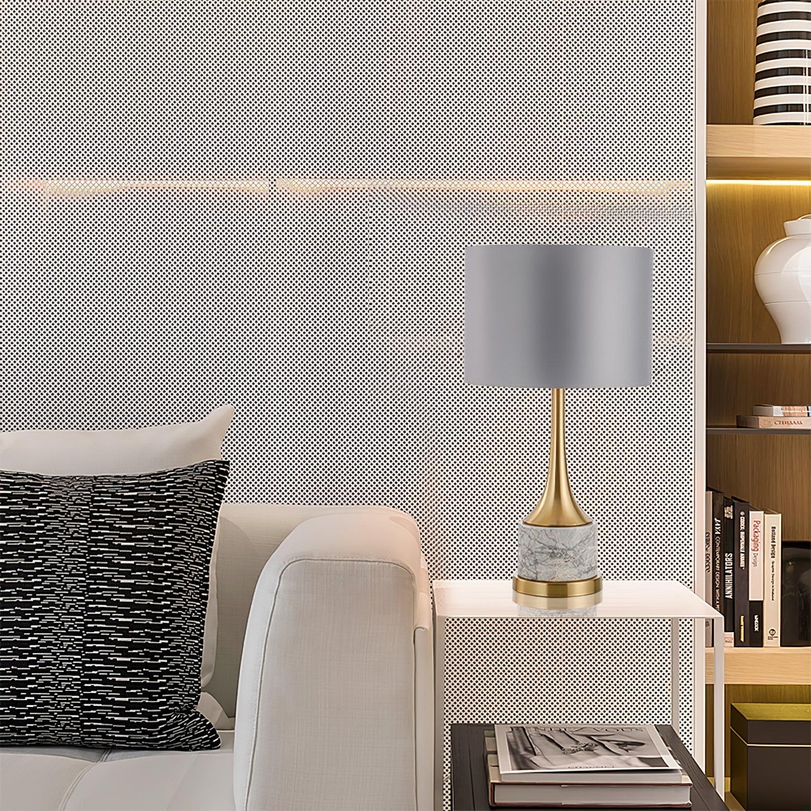 Lampe à poser moderne Buckley en Métal, Marbre Doré et gris