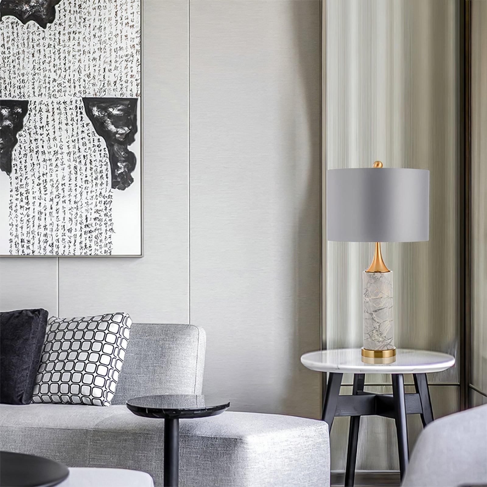 Lampe à poser moderne Buckley en Métal, Marbre Doré et gris