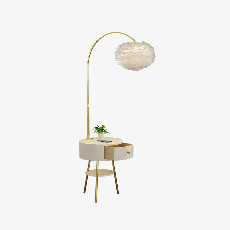 Lampadaire moderne Torbrand en Métal, Fer, Plume, M Blanc et doré