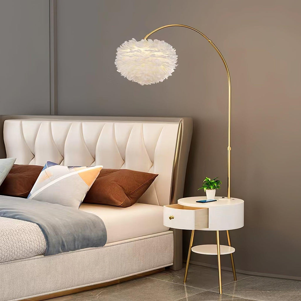Lampadaire moderne Torbrand en Métal, Fer, Plume, M Blanc et doré