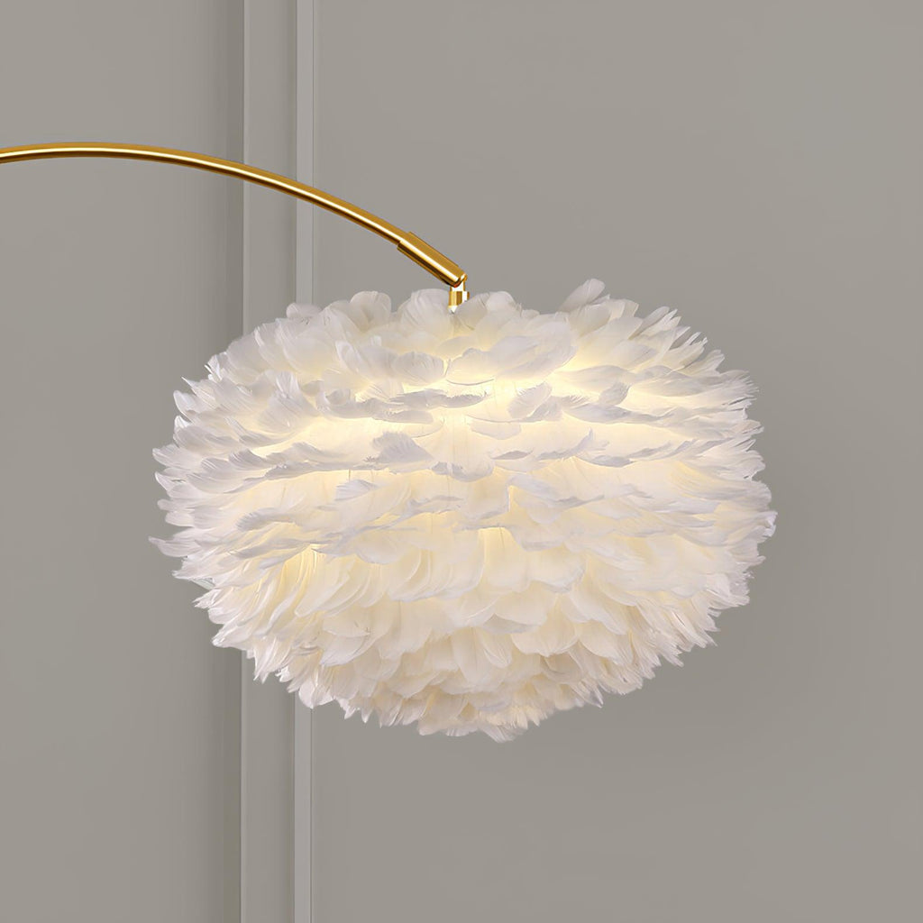 Lampadaire moderne Torbrand en Métal, Fer, Plume, M Blanc et doré