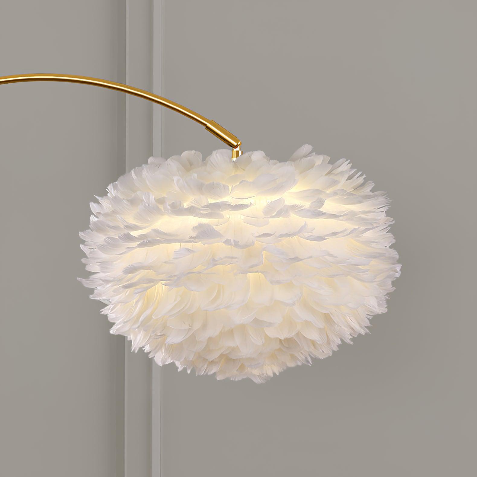 Lampadaire moderne Torbrand en Métal, Fer, Plume, M Blanc et doré
