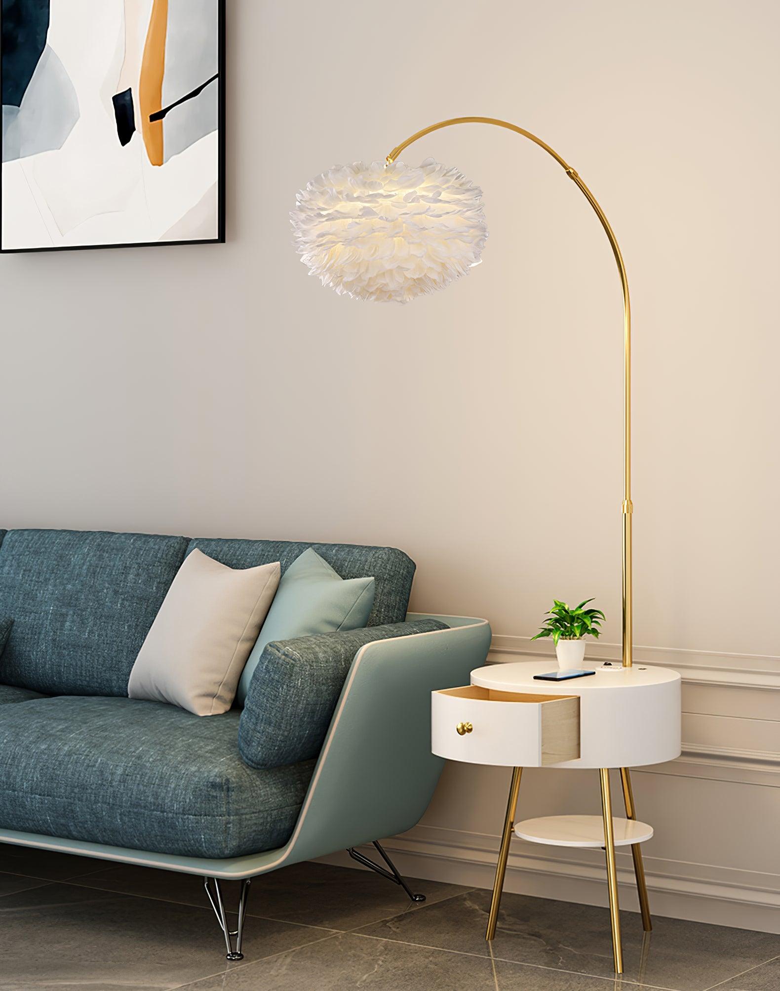 Lampadaire moderne Torbrand en Métal, Fer, Plume, M Blanc et doré